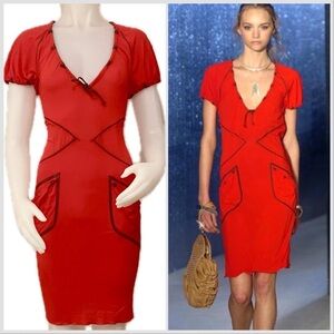 FENDI By KARL LAGERFELD Leather Trim Dress S/S 05 2005 Size 40